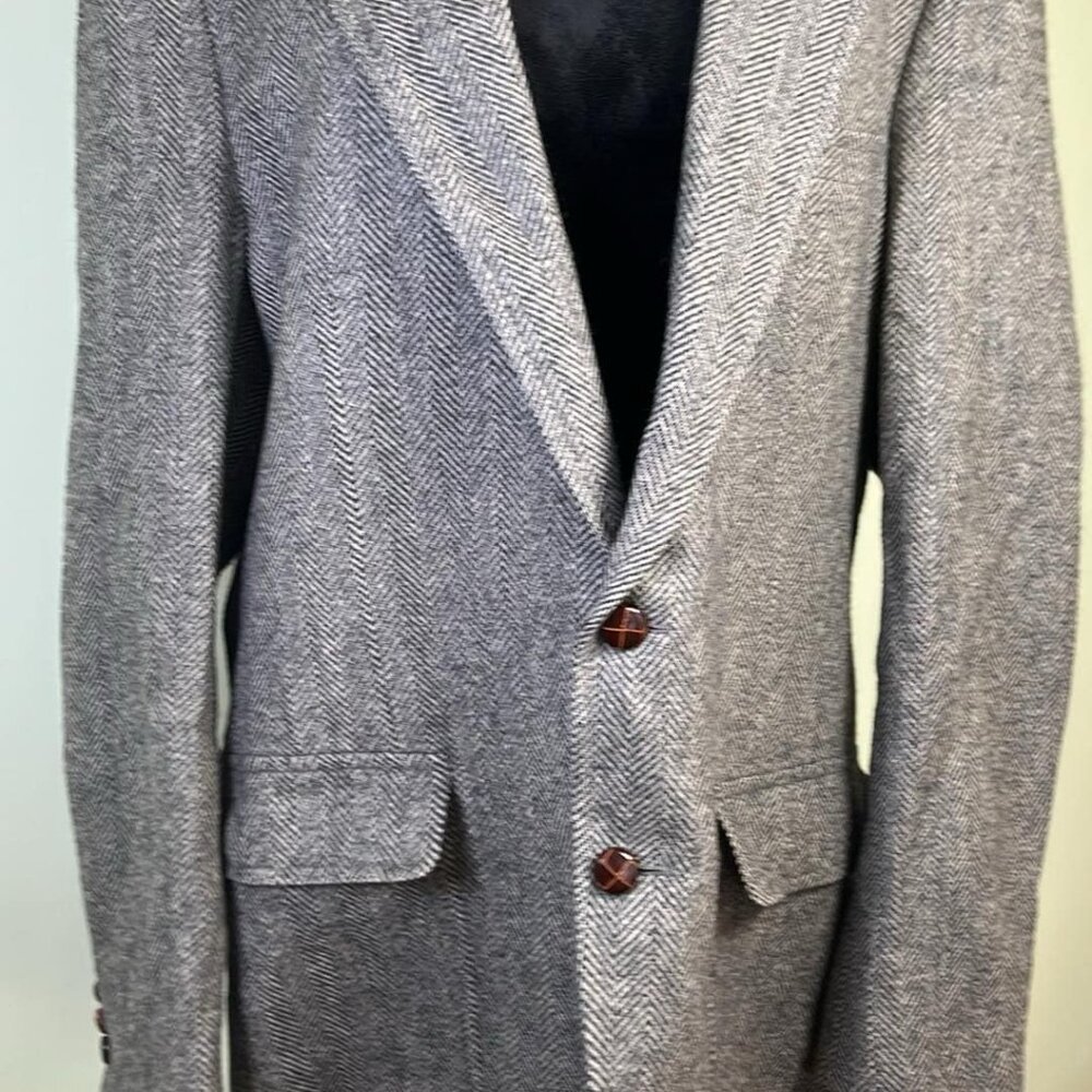 Vtg John‎ Weitz Palm Beach Tweed-Herringbone Wool Sport Coat Blazer USA Hipster